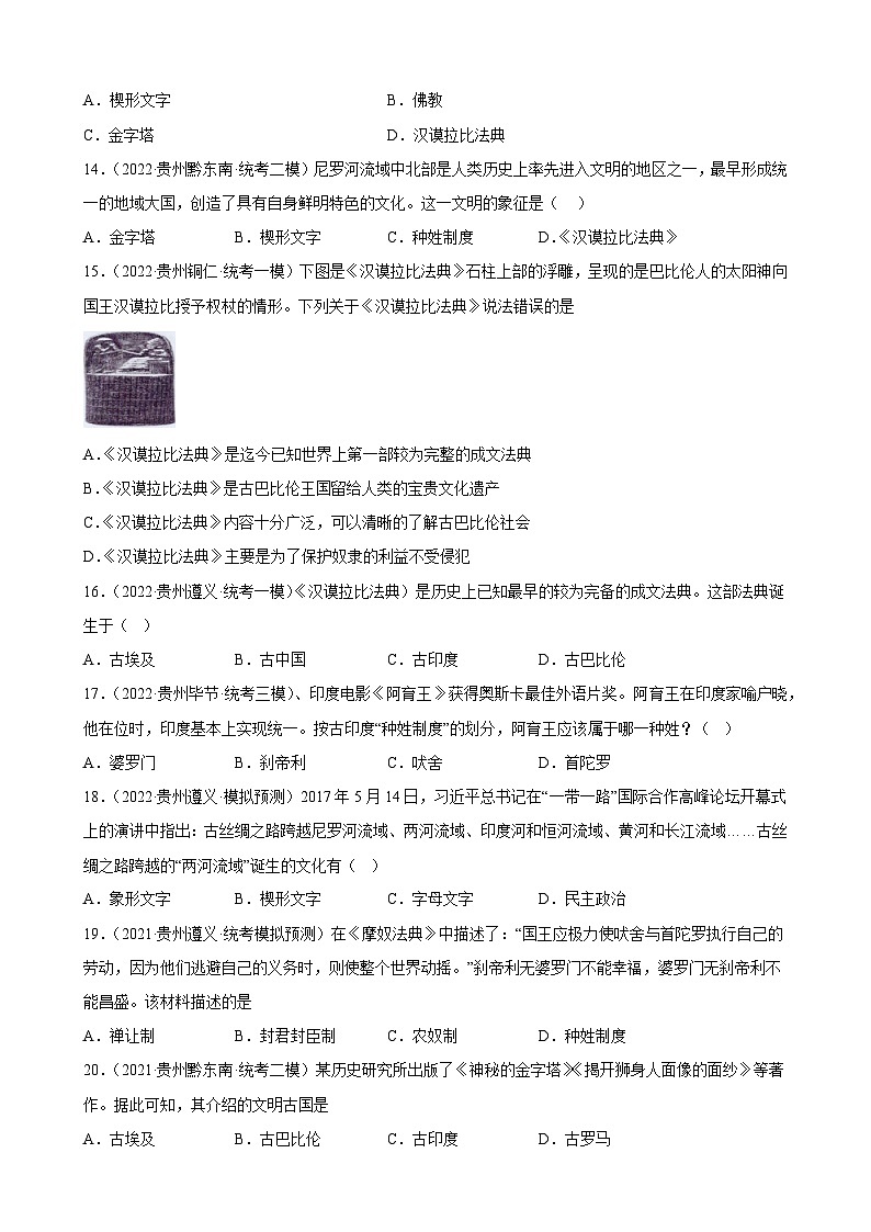 2023年贵州省中考备考历史一轮复习古代亚非文明 练习题第3页