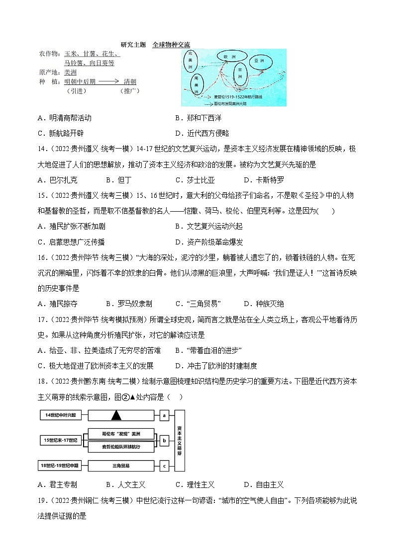 2023年贵州省中考备考历史一轮复习走向近代练习题第3页