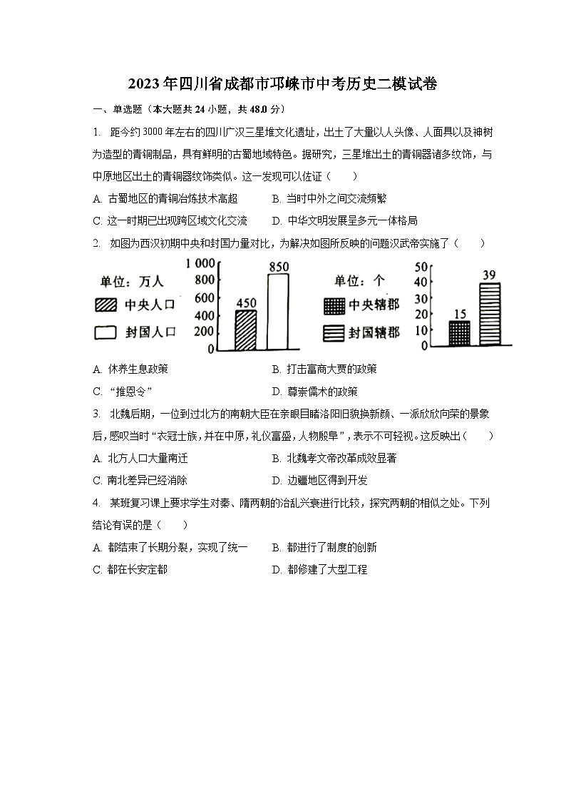 2023年四川省成都市邛崃市中考历史二模试卷（含解析）01