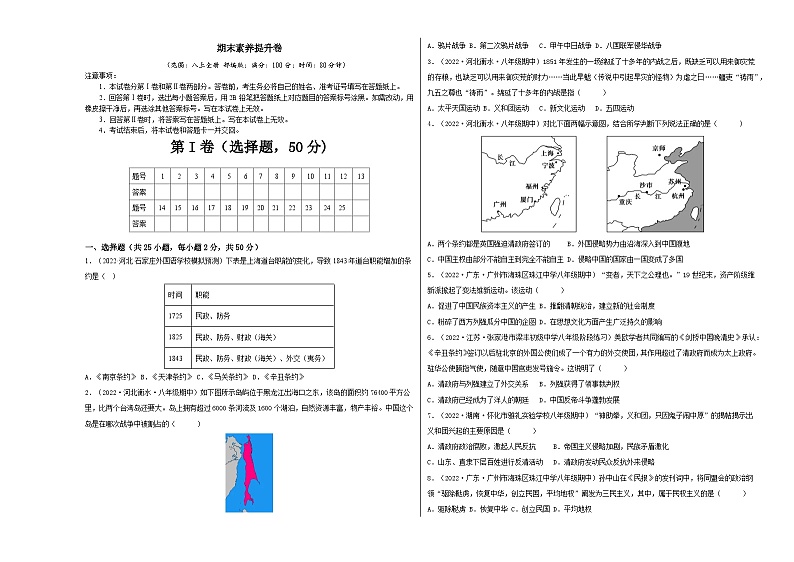 人教部编版历史八年级上册 总复习课件+期末试卷含解析卷01