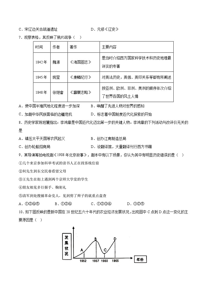 必刷卷03-2023年中考历史考前信息必刷卷（重庆专用）03