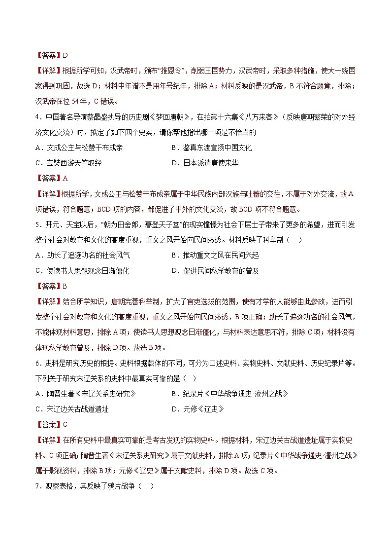 必刷卷03-2023年中考历史考前信息必刷卷（重庆专用）03