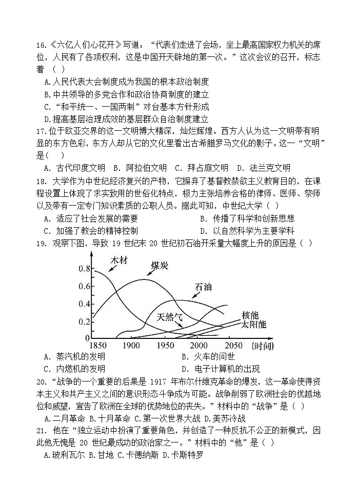 2023年山东省滨州市惠民县中考二模历史试题03