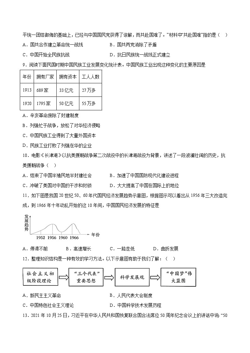 （江苏南京卷）2023年中考历史第三次模拟考试03