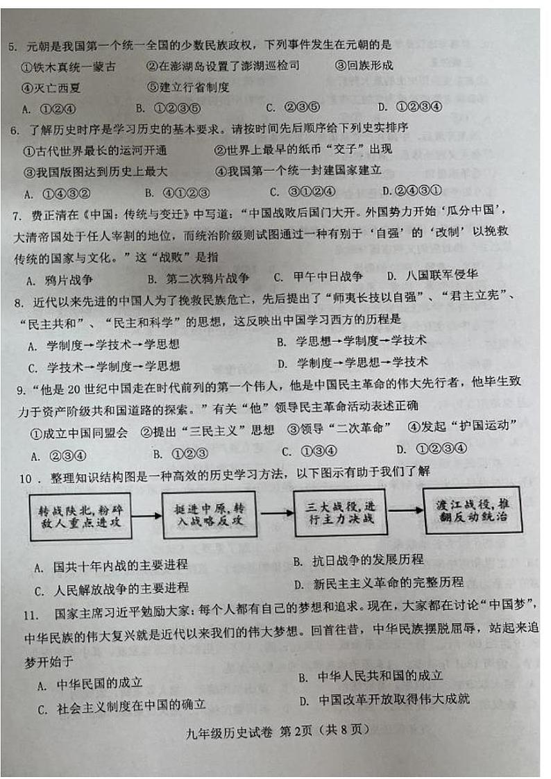 2023年天津西青区中考二模历史试卷含答案解析02