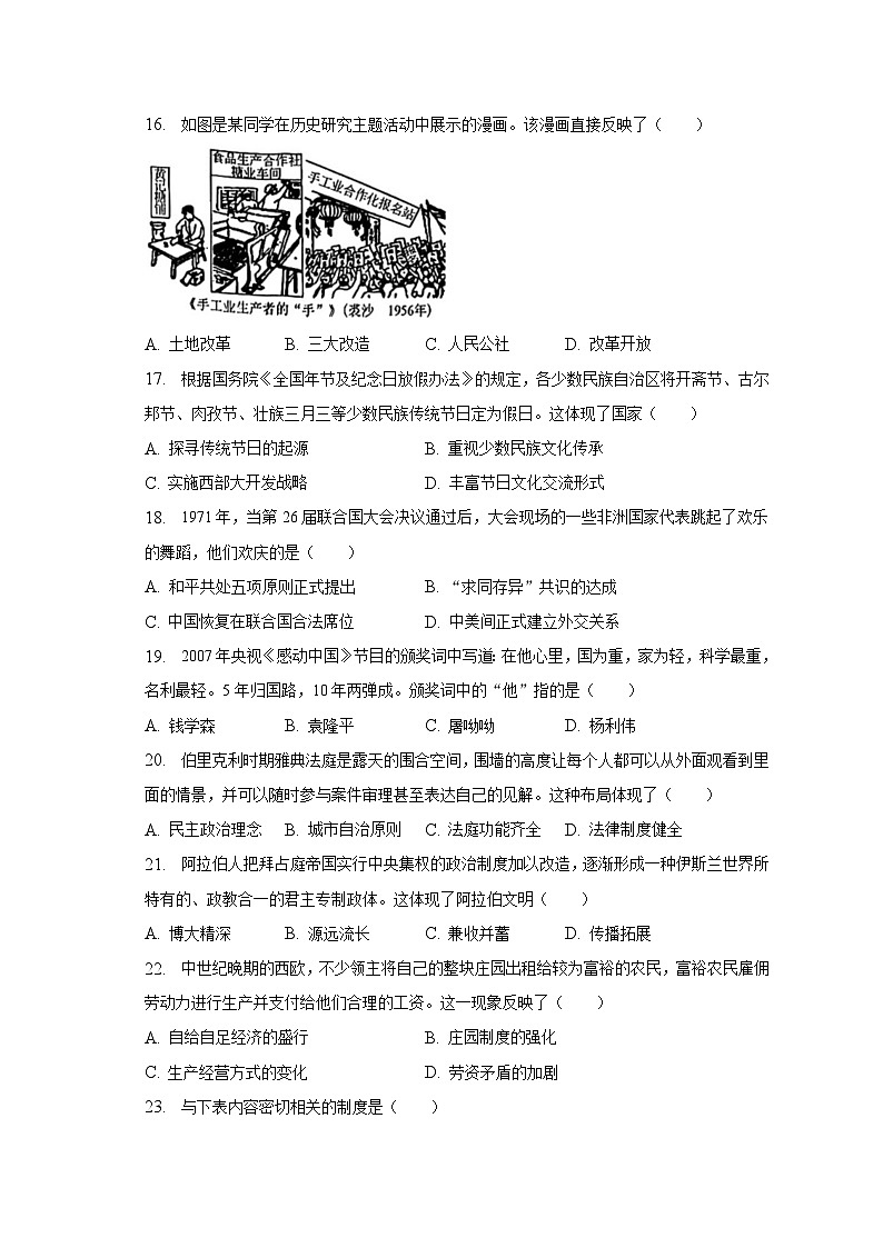 2023年福建省福州市中考历史二模试卷（含解析）03