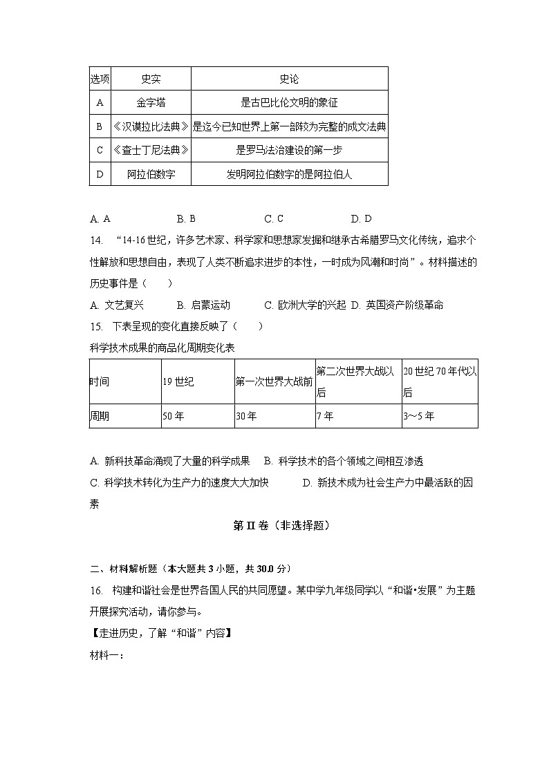 2023年广西玉林市中考历史一模试卷（含解析）03