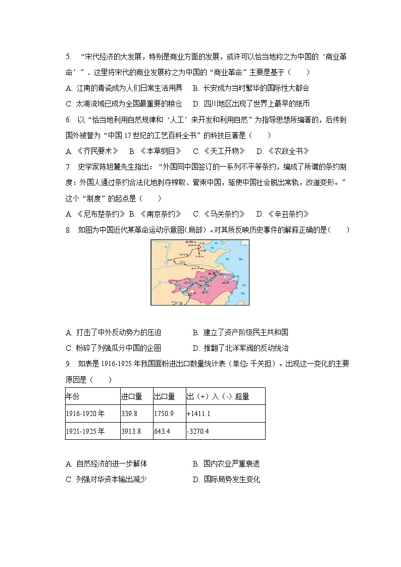 2023年江苏省苏州市姑苏区振华中学中考历史一模试卷（含解析）02