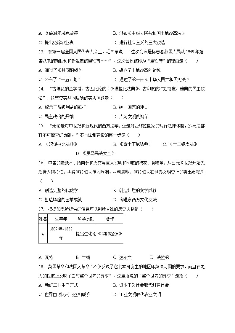 2023年山东省济宁市嘉祥县中考历史二模试卷（含解析）03