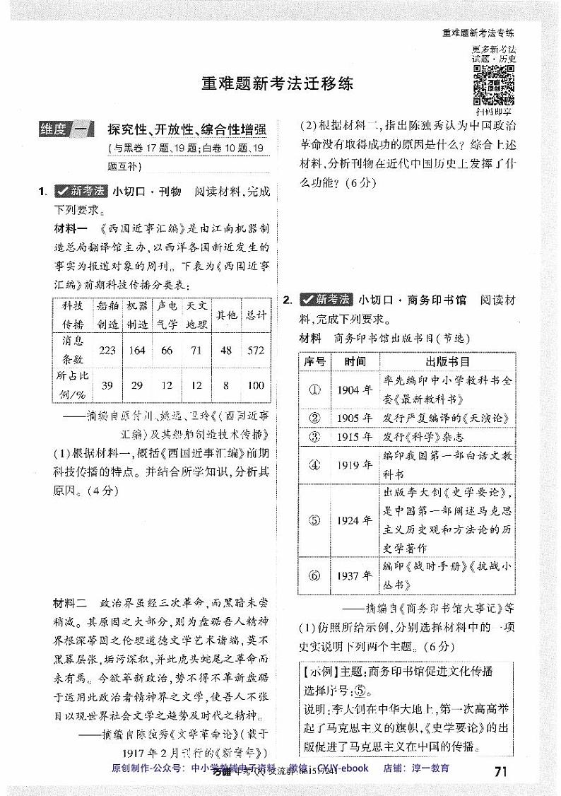 【2】《重难题新考法专练》-安徽：历史第2页