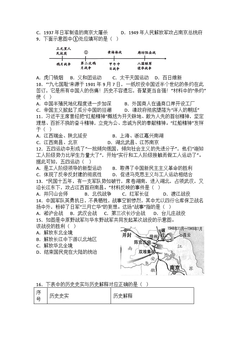 2023年湖南省株洲市渌口区中考模拟考试（一模）历史试题02