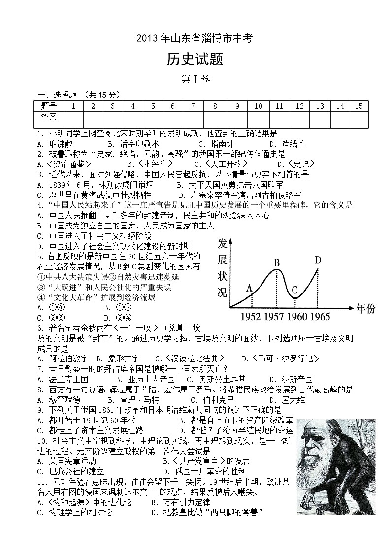 2013年山东淄博中考历史试题01
