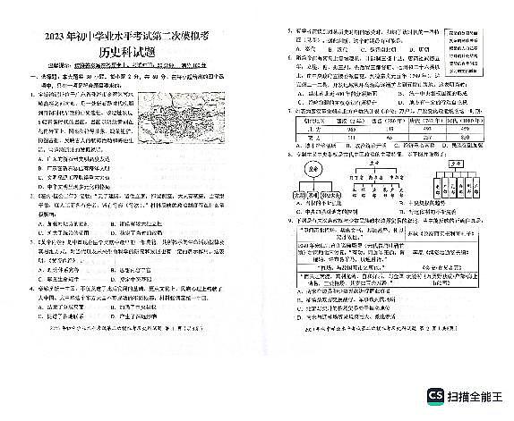 2023年广东省揭阳市初中学业水平考试第二次模拟考试历史科试题+答题卡01