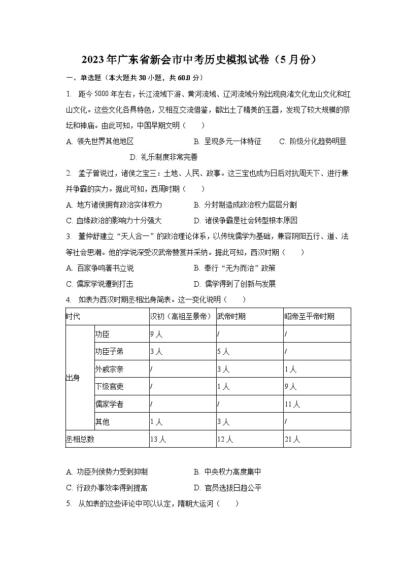 2023年广东省新会市中考历史模拟试卷（5月份）（含解析）第1页