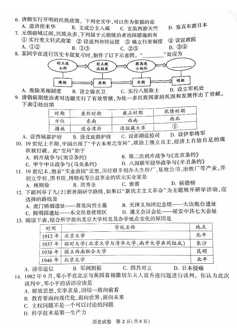 2023年北京市顺义区中考二模历史试题第2页