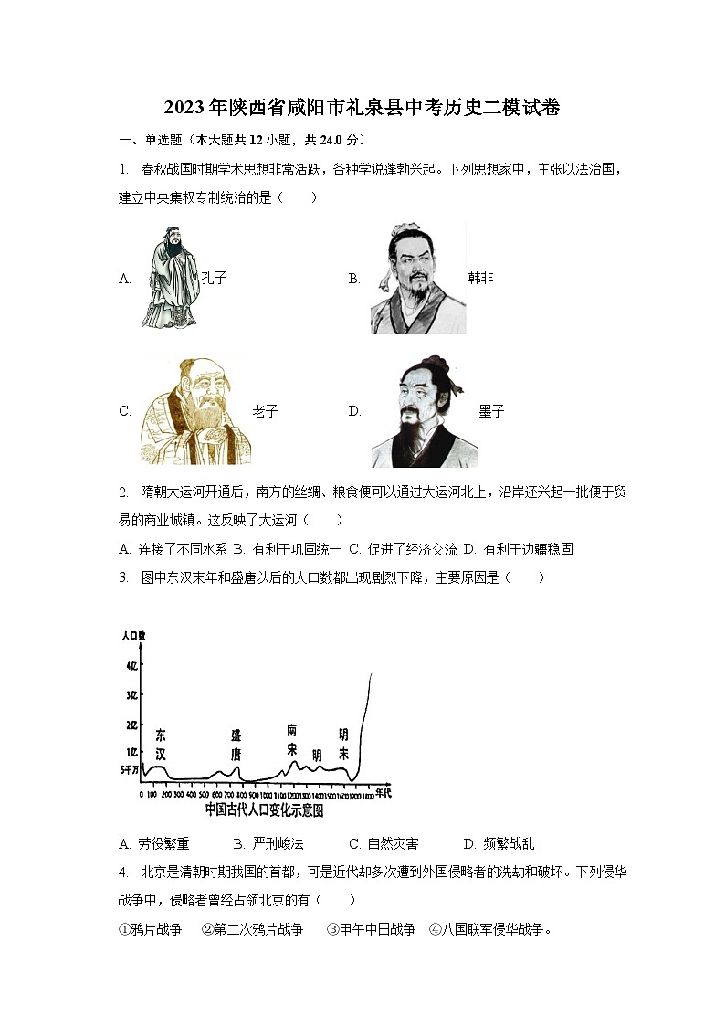 2023年陕西省咸阳市礼泉县中考历史二模试卷（含解析）01