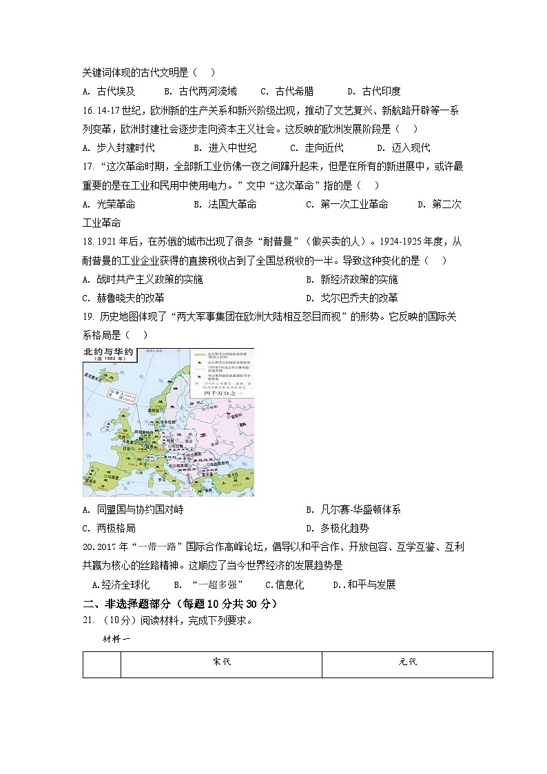 2023年山东省菏泽市巨野县中考历史模拟（一） 试卷03
