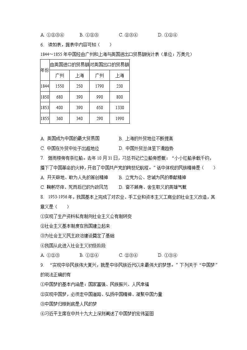 2023年安徽省蚌埠市禹会区四校联考中考历史二模试卷（含解析）02
