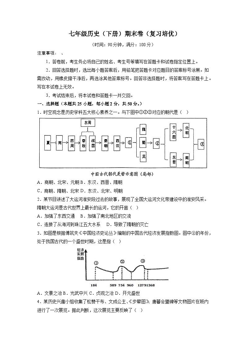 部编版七年级下册历史期末试卷卷（培优）含解析卷+总复习课件+知识清单01