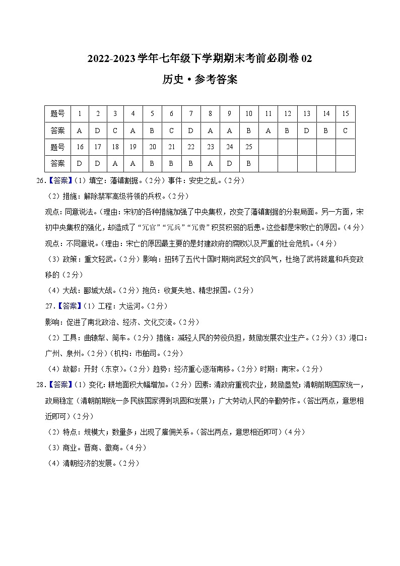 历史02卷（广东专用）（参考答案）第1页