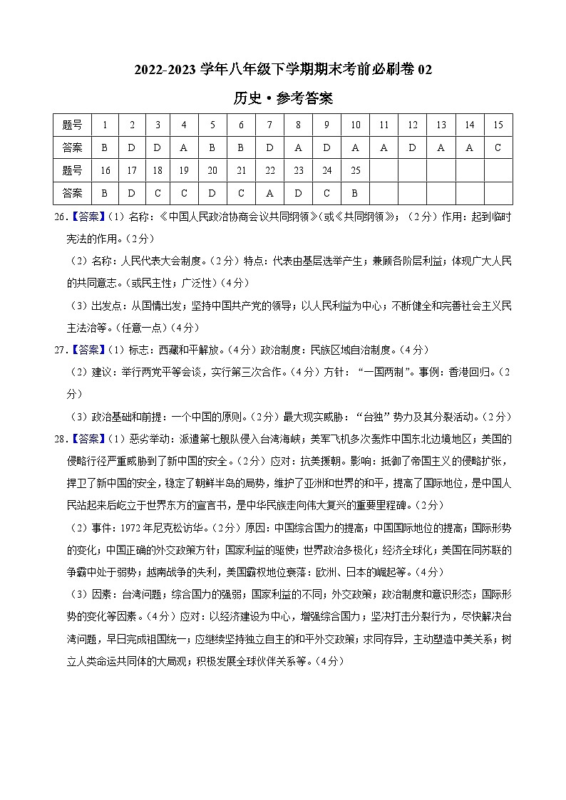 历史02卷（广东专用）——2022-2023学年八年级下学期期末模拟卷01