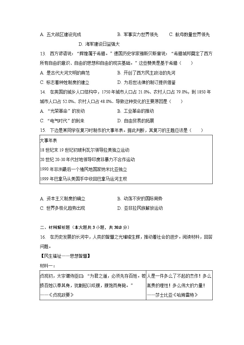2023年广西玉林市中考历史适应性试卷（二）（含解析）03