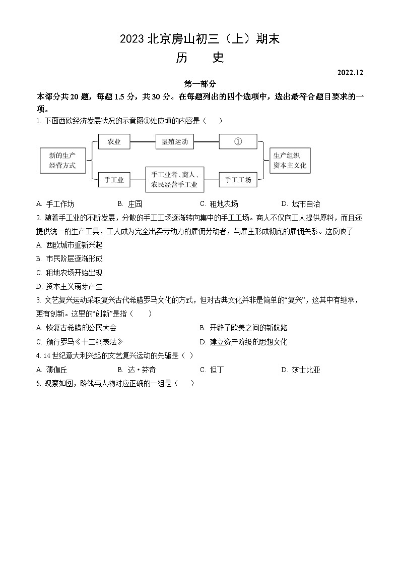 2023北京房山初三（上）期末历史（教师版）第1页