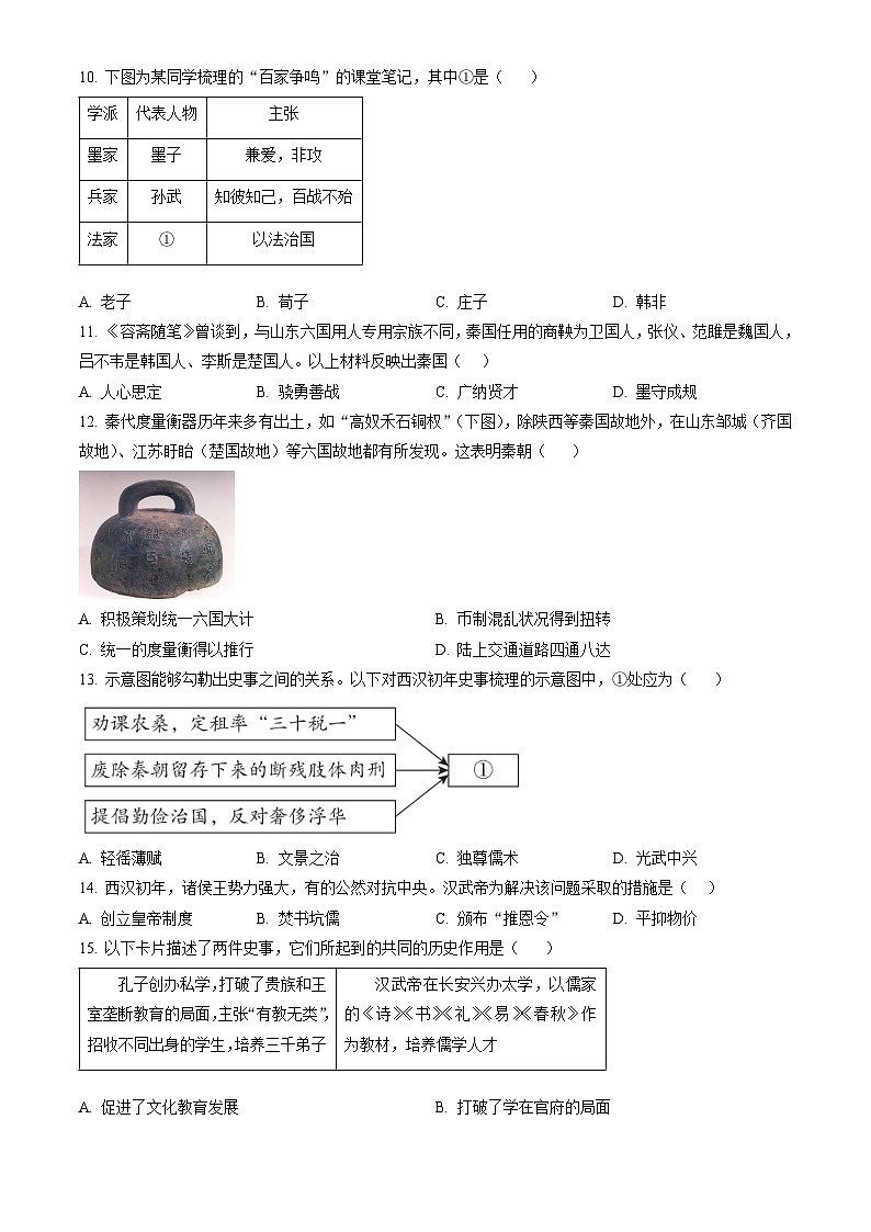 2023北京海淀初一（上）期末历史（A）（教师版）第3页