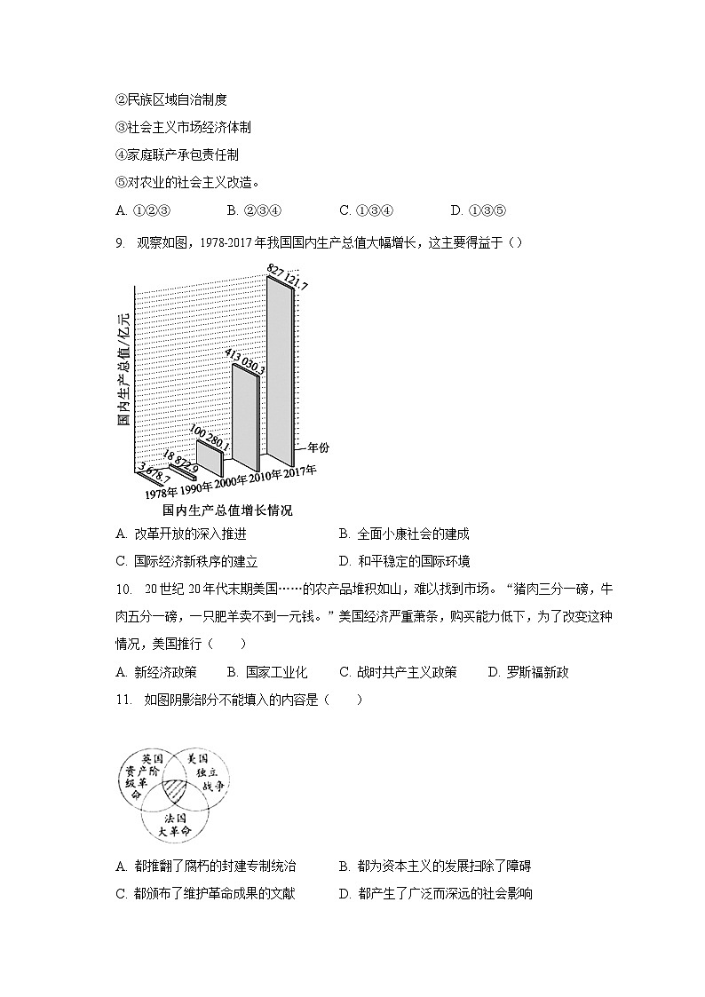 2023年内蒙古呼伦贝尔市阿荣旗中考历史一模试卷（含解析）第3页
