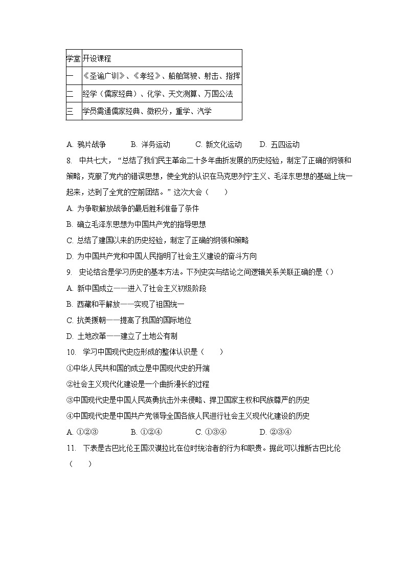 2023年内蒙古通辽市霍林郭勒市中考历史一模试卷（含解析）02