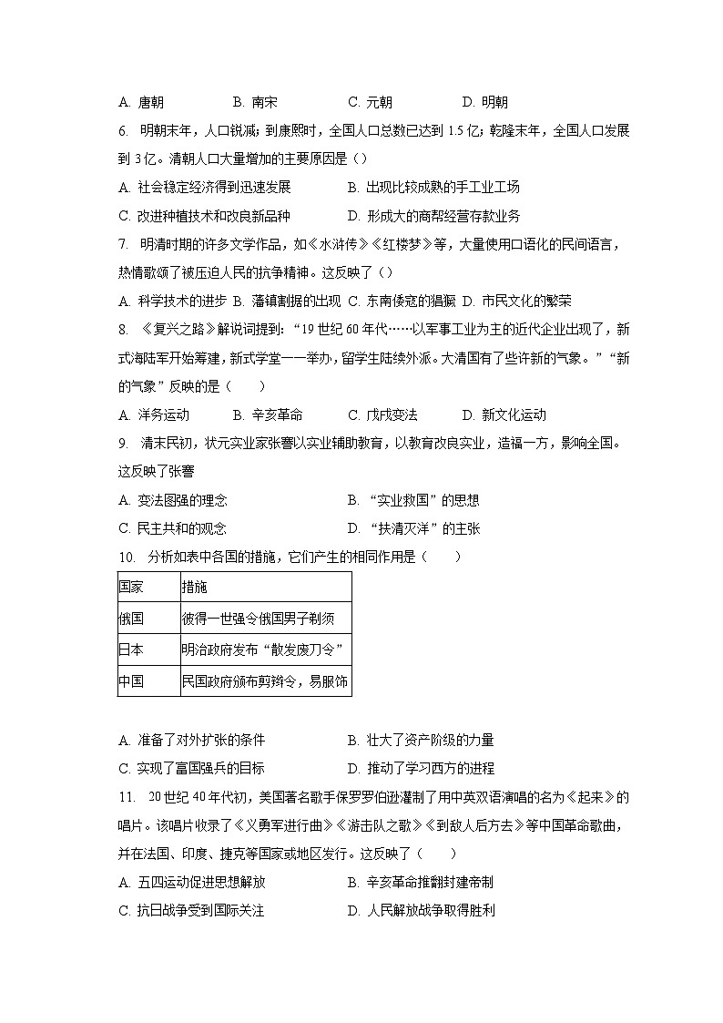 2023年山东省济宁市兖州区中考历史一模试卷（含解析）02