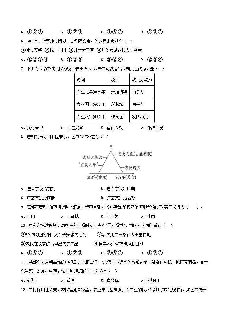 【期末满分挑战】2022-2023学年部编版七年级历史下册期末专项复习-【选择题专练100题】（含解题方法）02