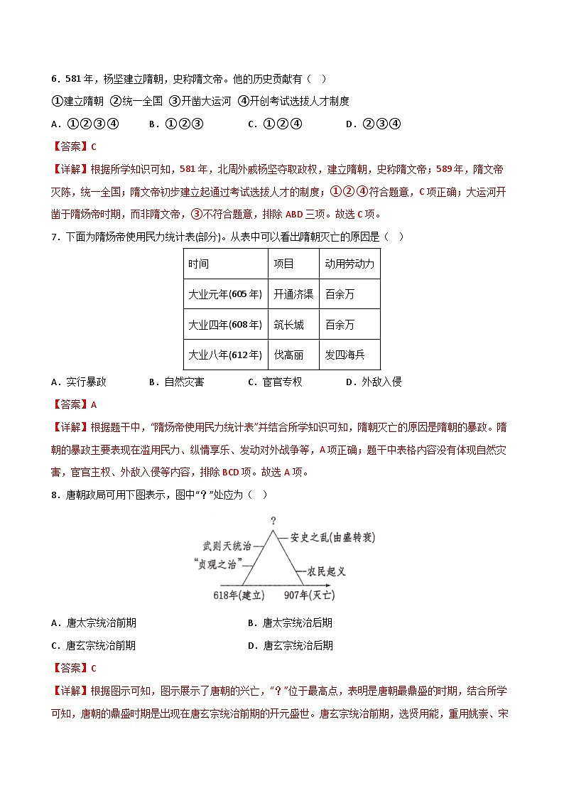 【期末满分挑战】2022-2023学年部编版七年级历史下册期末专项复习-【选择题专练100题】（含解题方法）03