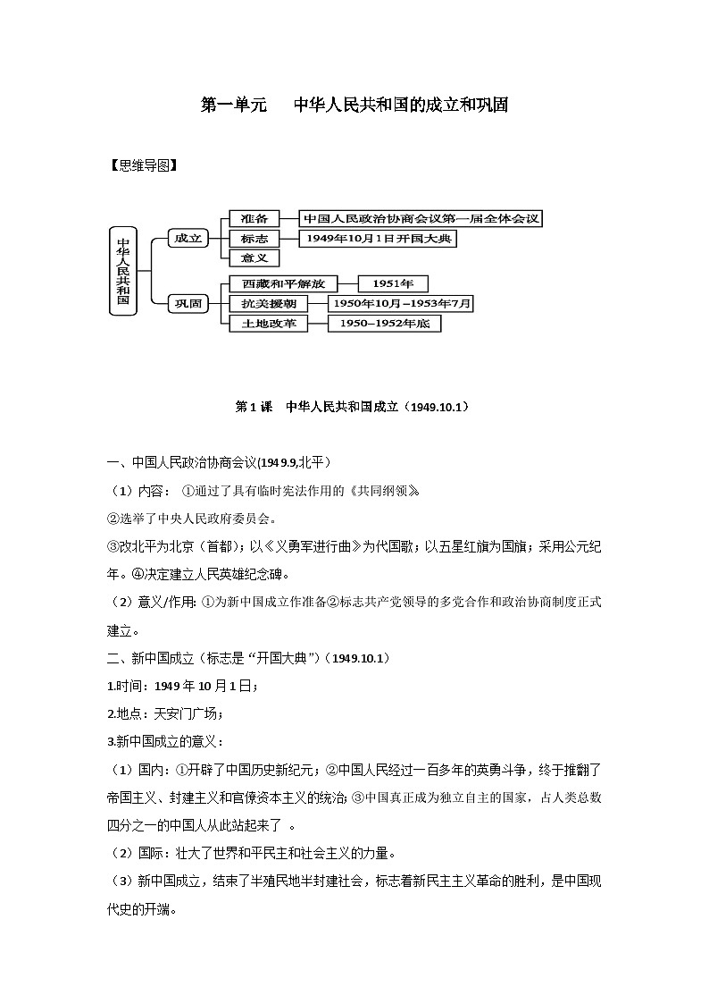 【期末大单元复习】部编版历史八年级下册大单元重要知识点拆解 八年级下册常考知识点复习提纲02