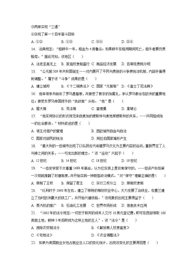 2023年江苏省南京市建邺区中考历史二模试卷（含解析）第3页