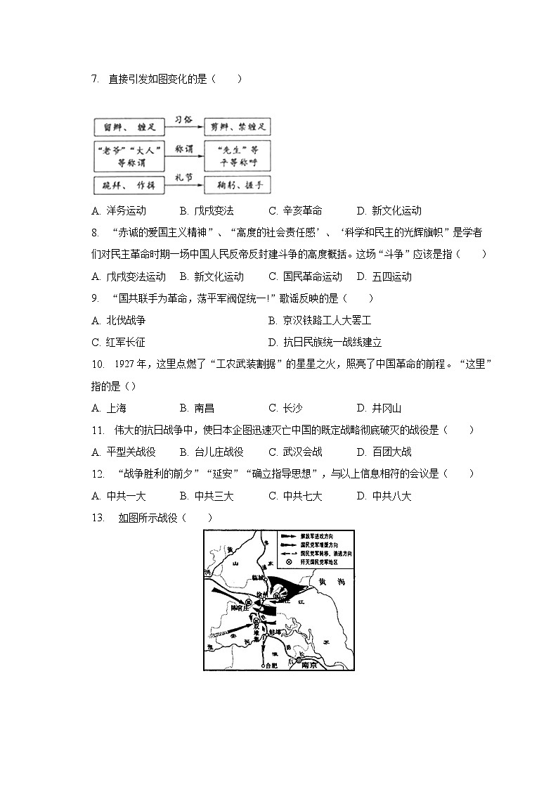 2023年吉林省长春市中考历史网上阅卷模拟试卷（含解析）第2页