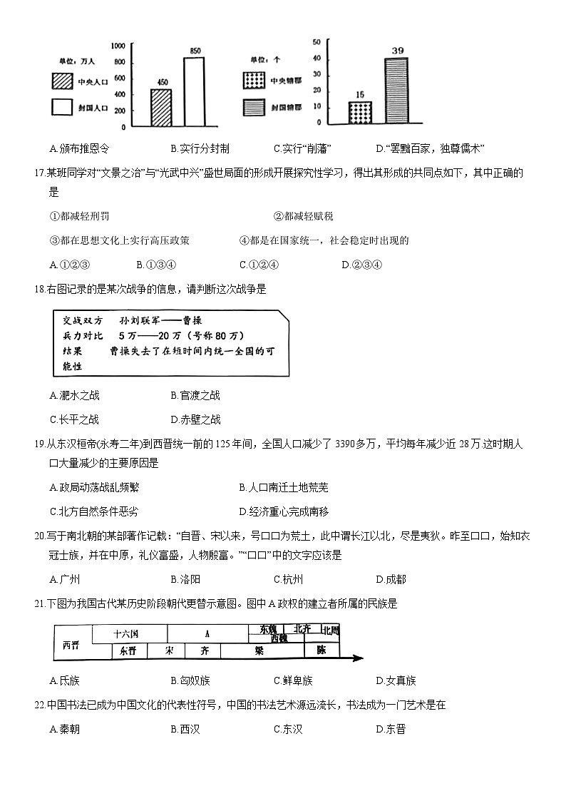 2021北京门头沟初一（上）期末历史（教师版） 试卷03