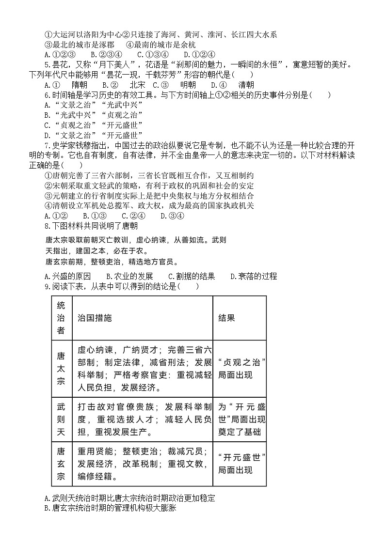 初中历史2023中考复习中国古代史选择题练习（共85题，附参考答案）第2页