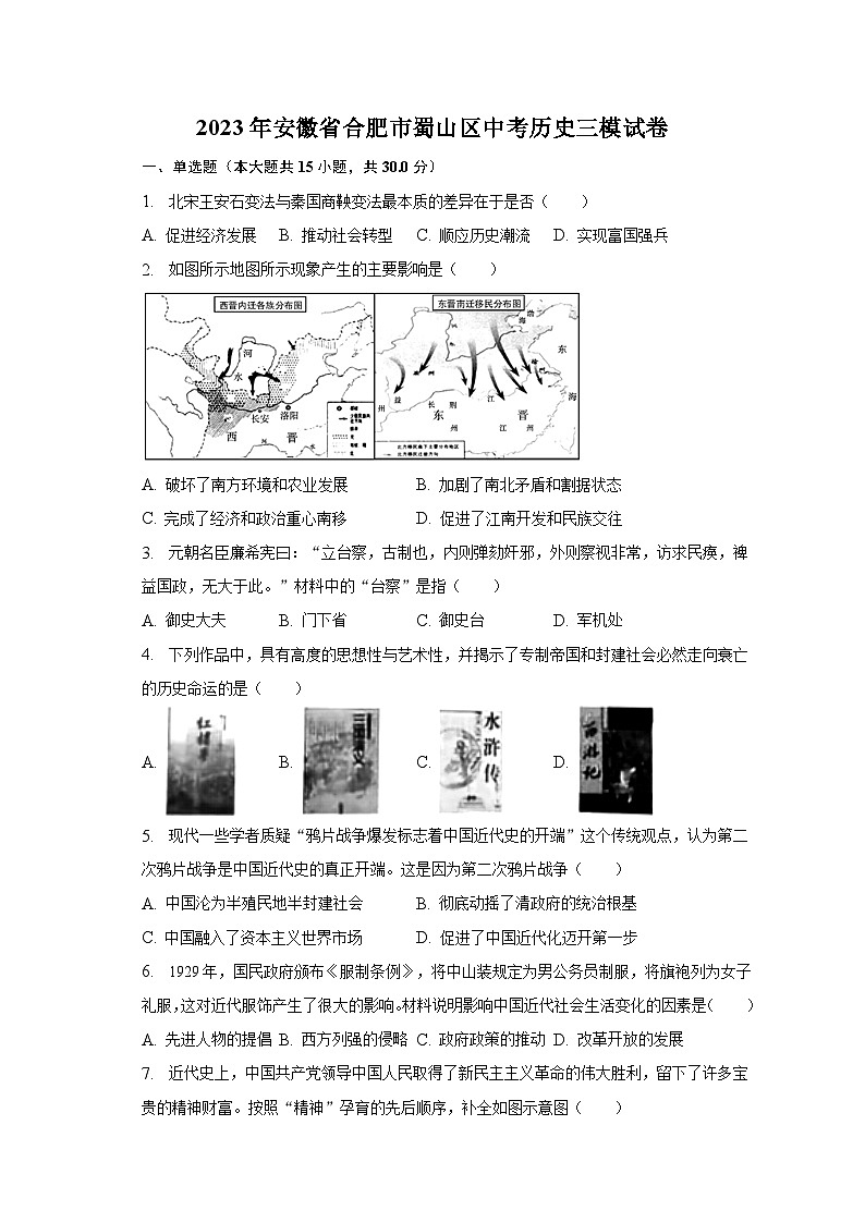 2023年安徽省合肥市蜀山区中考历史三模试卷（含解析）01
