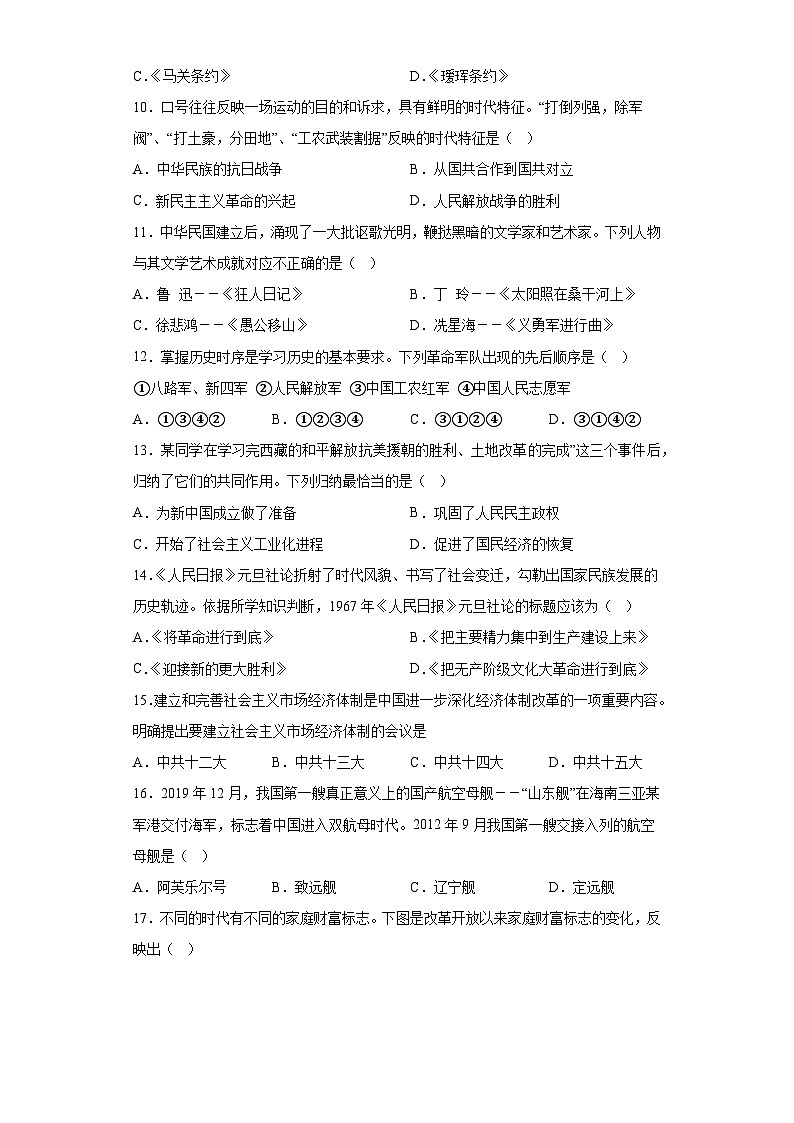 2023年山东省东营市中考二模历史试题（含解析）03