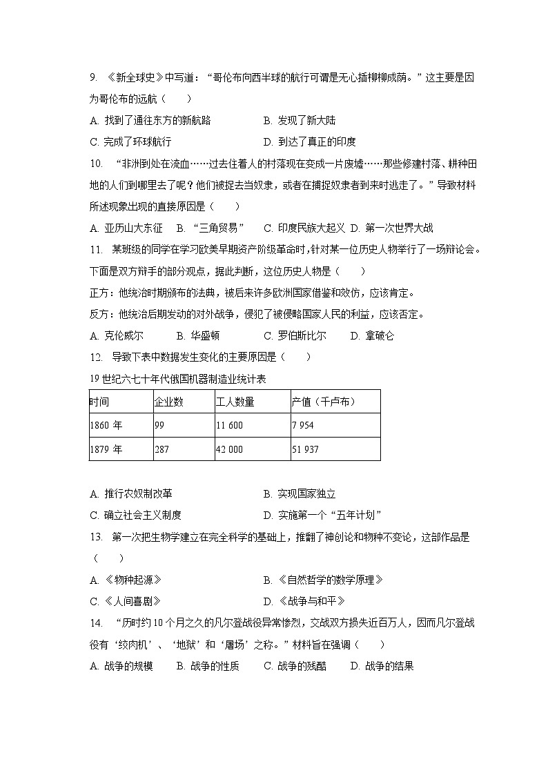 2023年山东省济宁市邹城市中考历史质检试卷（含解析）02