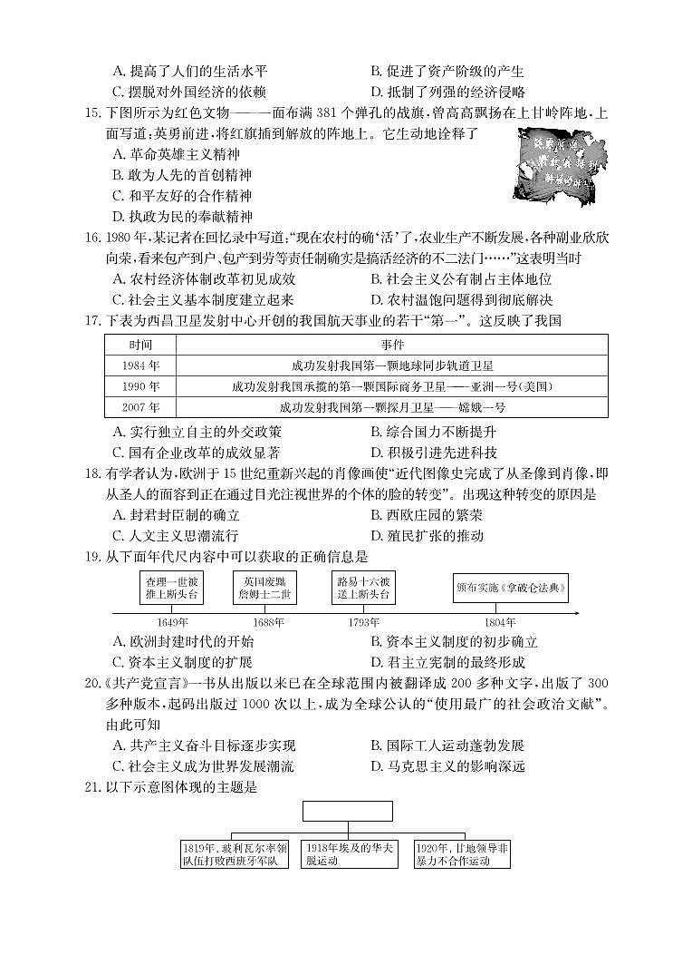 2023年山西省吕梁市临县部分学校中考模拟历史试卷03