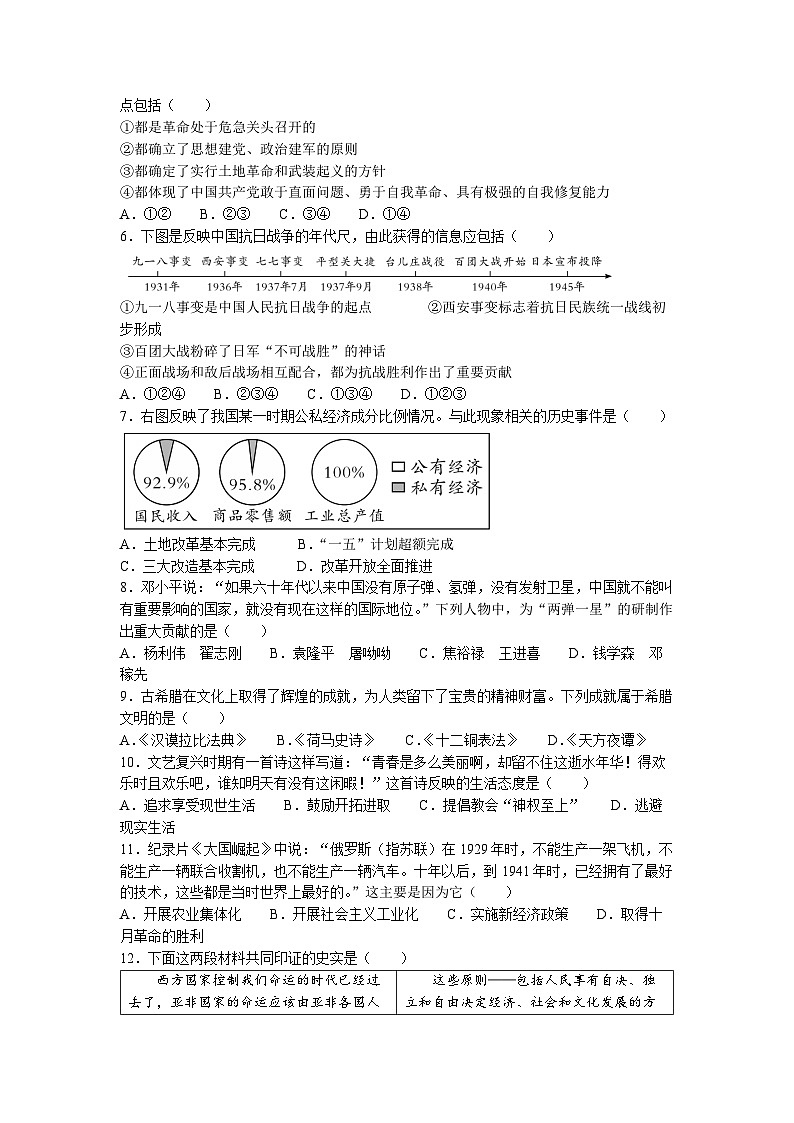 2023年陕西省宝鸡市陇县中考三模历史试题02