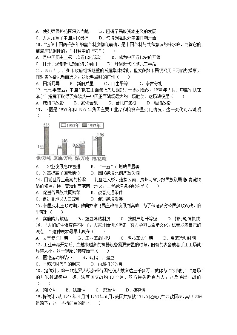 2023年河南省焦作市示范区中考三模历史试题(无答案)第2页