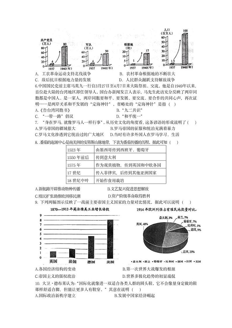 2023年湖南省长沙市南雅中学中考二模考试历史试卷02