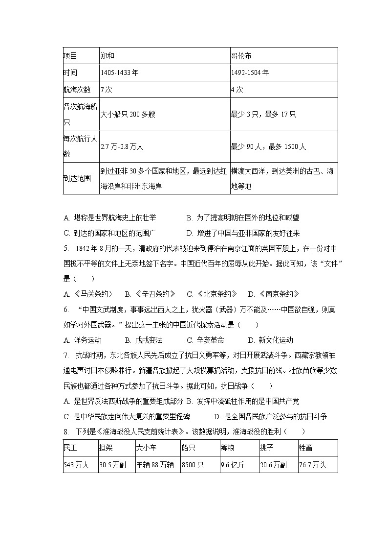 2023年安徽省宿州市中考历史模拟试卷（二）（含解析）02