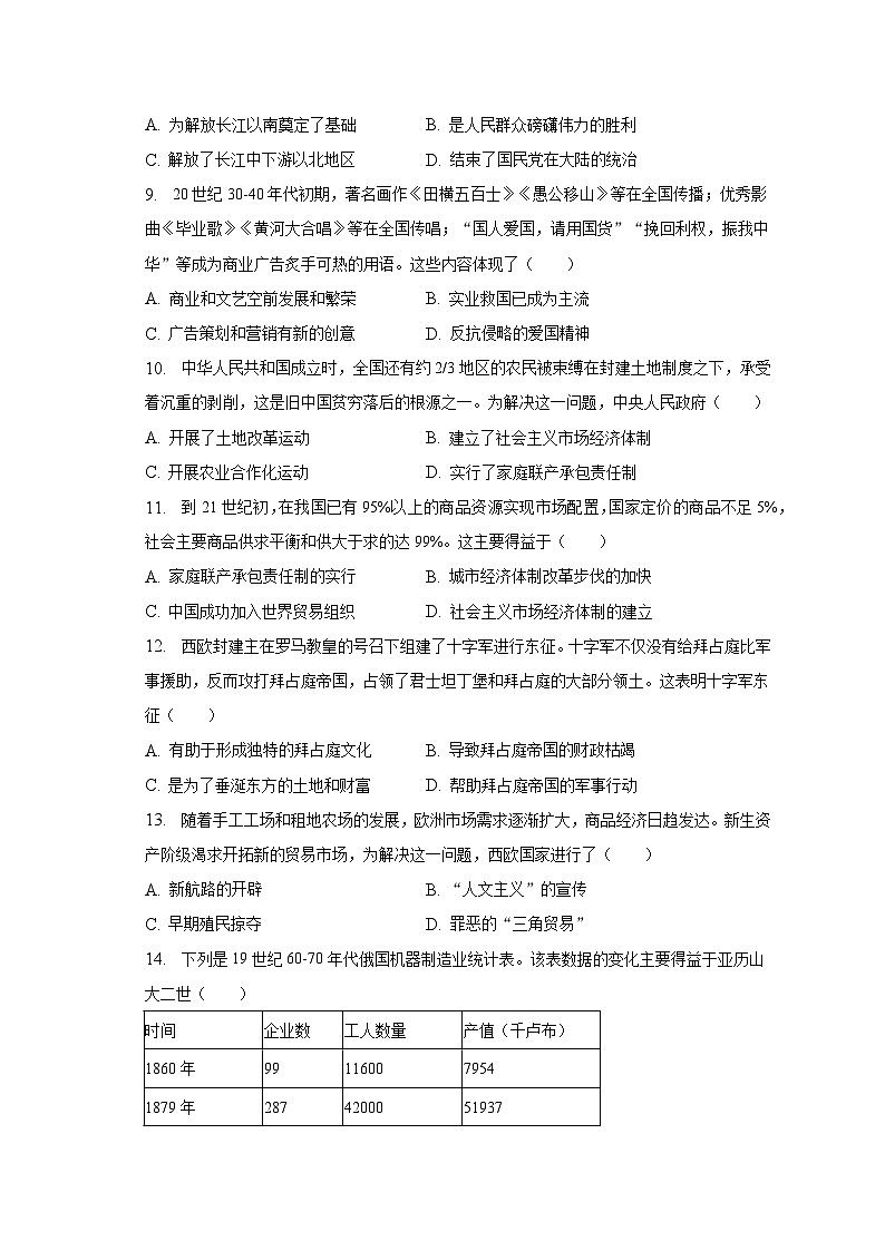 2023年安徽省宿州市中考历史模拟试卷（二）（含解析）03