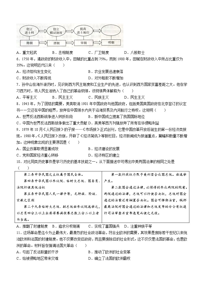 2023年山西省大同市新荣区两校中考三模历史试题（含答案）02