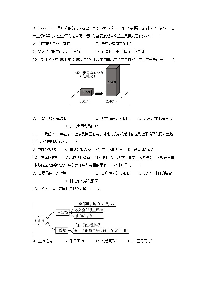 2023年江苏省扬州市中考历史试卷（含解析）03