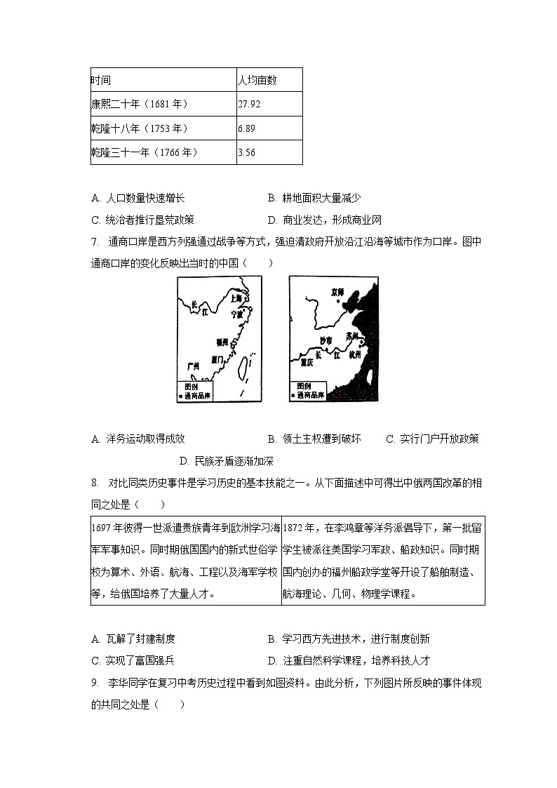 2023年山东省菏泽市曹县中考历史质检试卷（5月份）（含解析）02